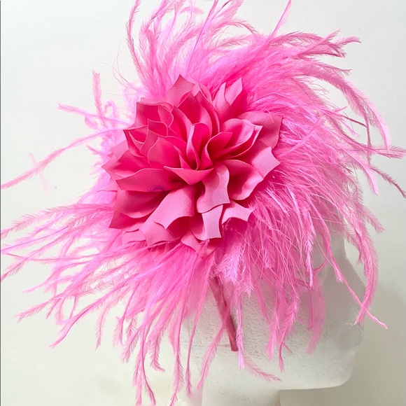 Pink Hot Pink Feather Fascinator Headband Champagne Beige, Coral, Aqua,Lilac